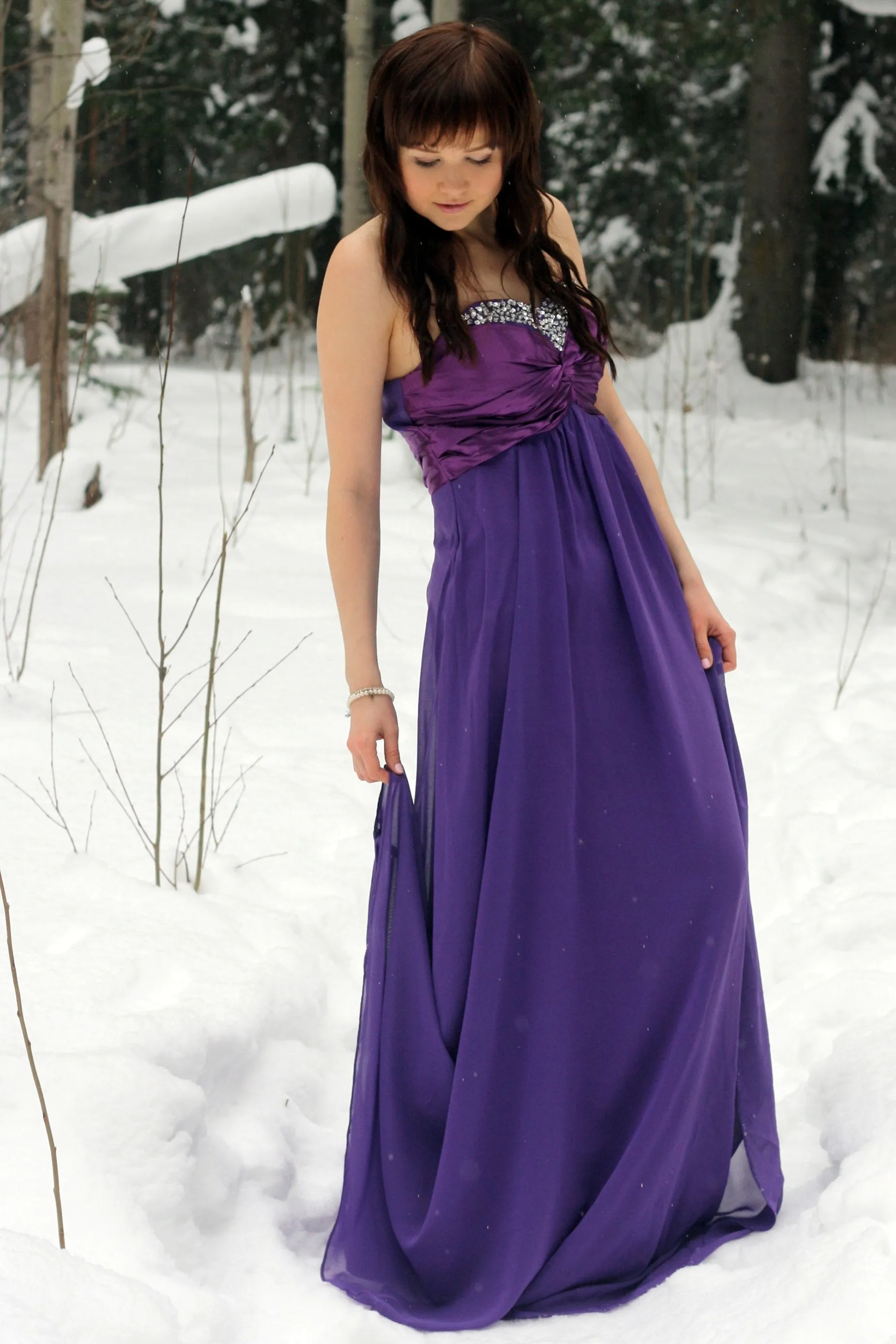 A-line Sweetheart Floor Length Chiffon Rhinestone Prom Dress