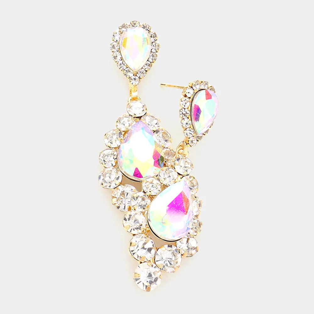 AB Double Teardrop Dangle Pageant Earrings on Gold | Pageant Interview Earrings |  532597