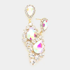 AB Double Teardrop Dangle Pageant Earrings on Gold | Pageant Interview Earrings |  532597