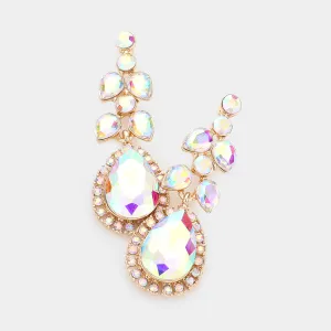 AB Multi Stone Shape Dangle Pageant Earrings on Gold | AB Prom Earrings on Gold| 609793