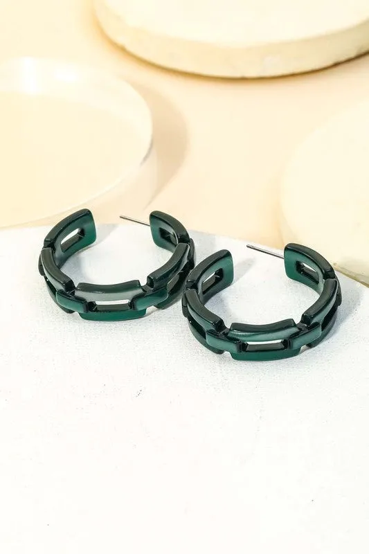 Acetate Rectangle Chain Link Hoop Earrings