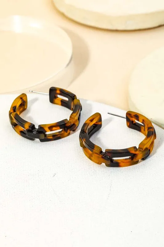 Acetate Rectangle Chain Link Hoop Earrings