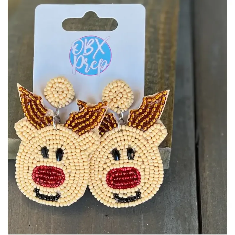Addie the Adorable Reindeer Beaded Dangle Earrings.