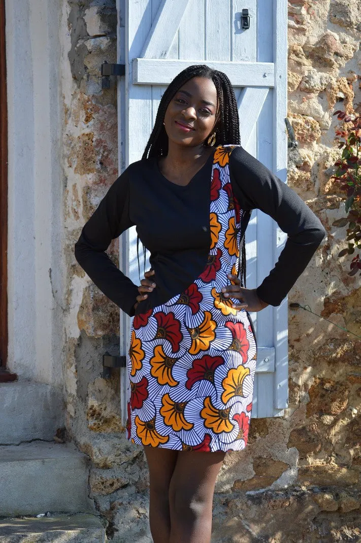 African Side-Sash Flower Mini Dress