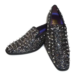 After Midnight Multi-Black Shiny Glitter Mega Spike Stud Dress Loafers Shoes
