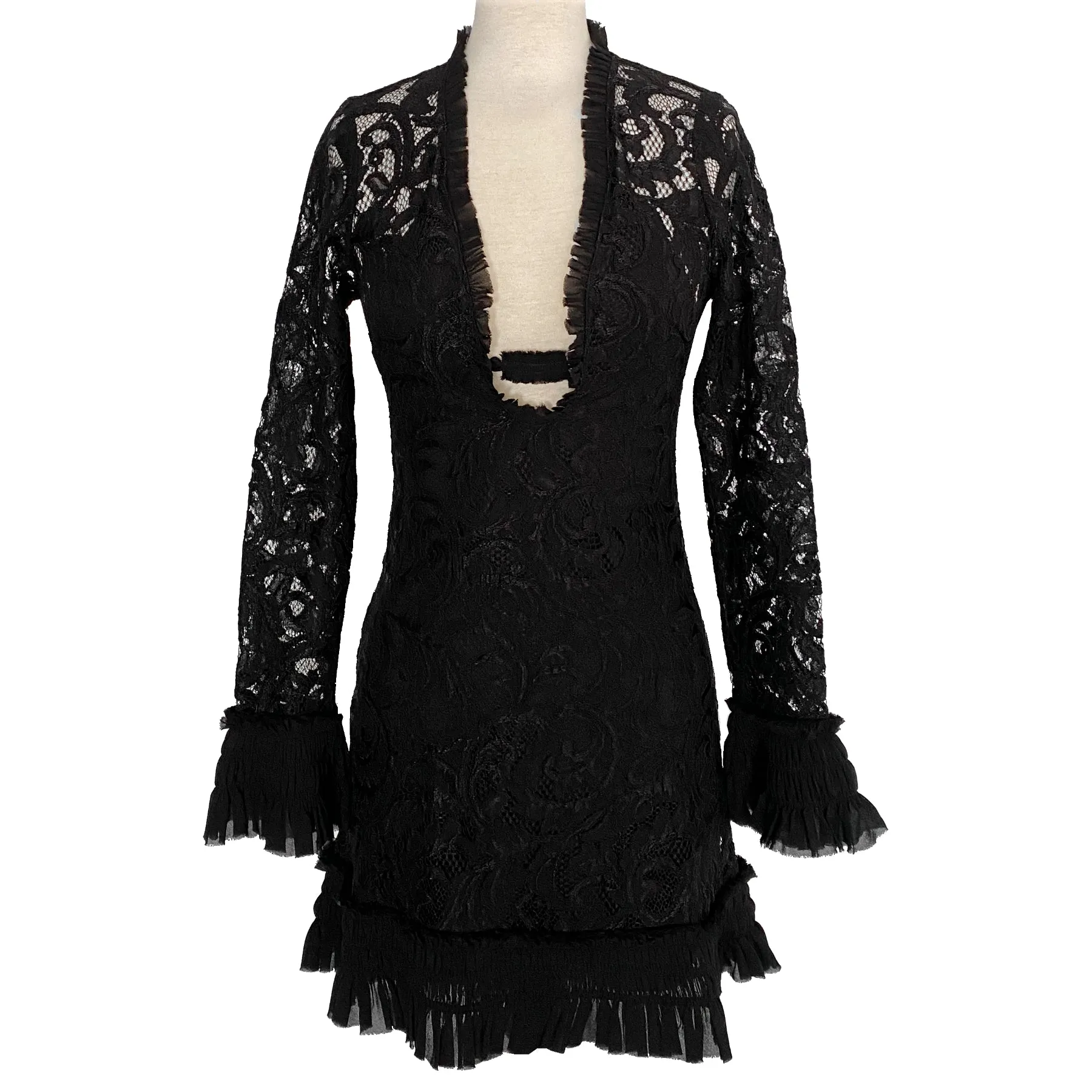 Alexis Nuray Black Lace Deep V Mini Dress Size XS