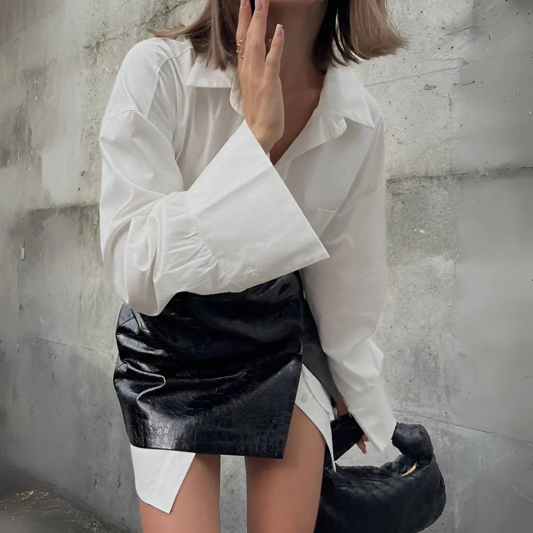 Alice™ | Classic Shirt & Leather Mini Skirt Set