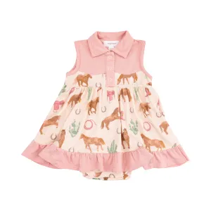 Angel Dear || Western Horses - Pink Cowboy Bodysuit Dress