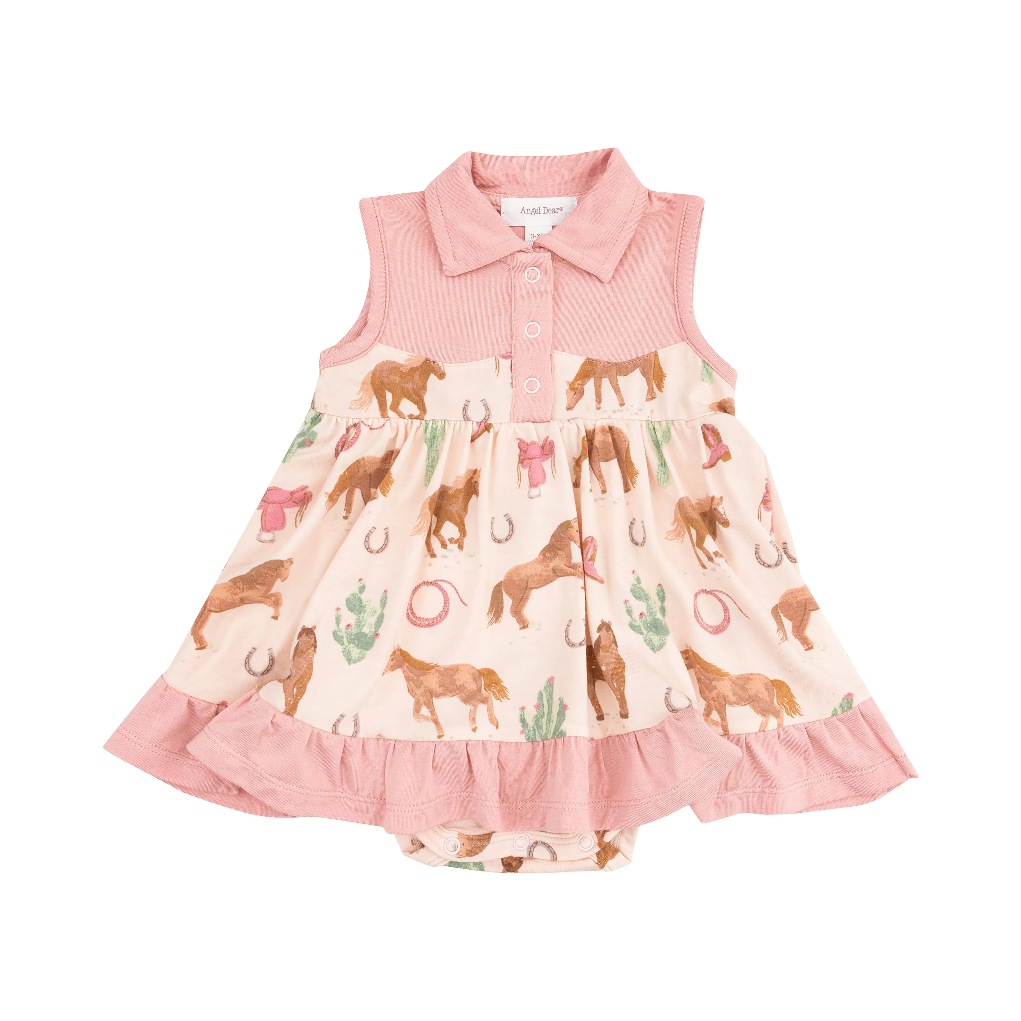 Angel Dear || Western Horses - Pink Cowboy Bodysuit Dress
