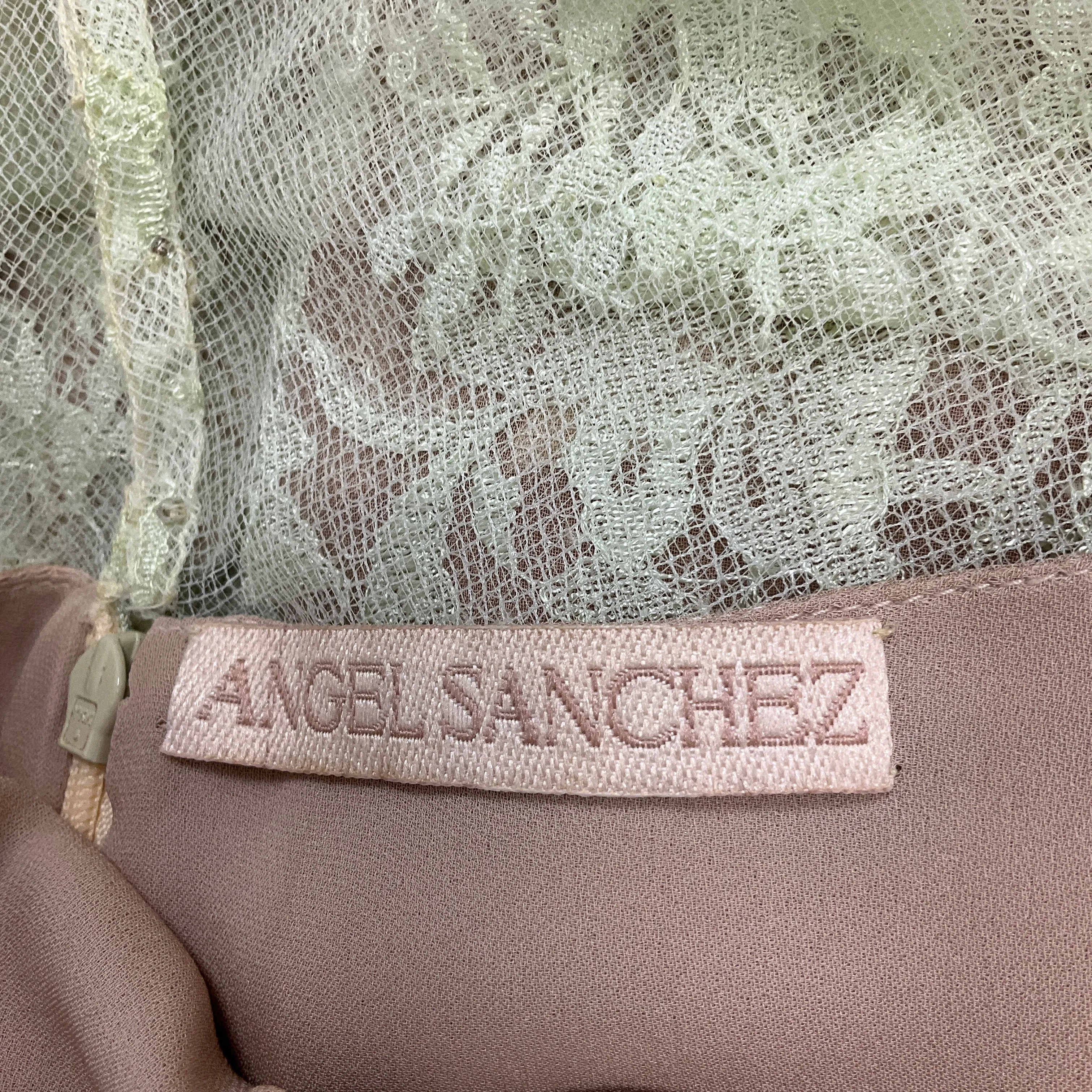 Angel Sanchez Lime / Beige Lace Overlay Cocktail Dress