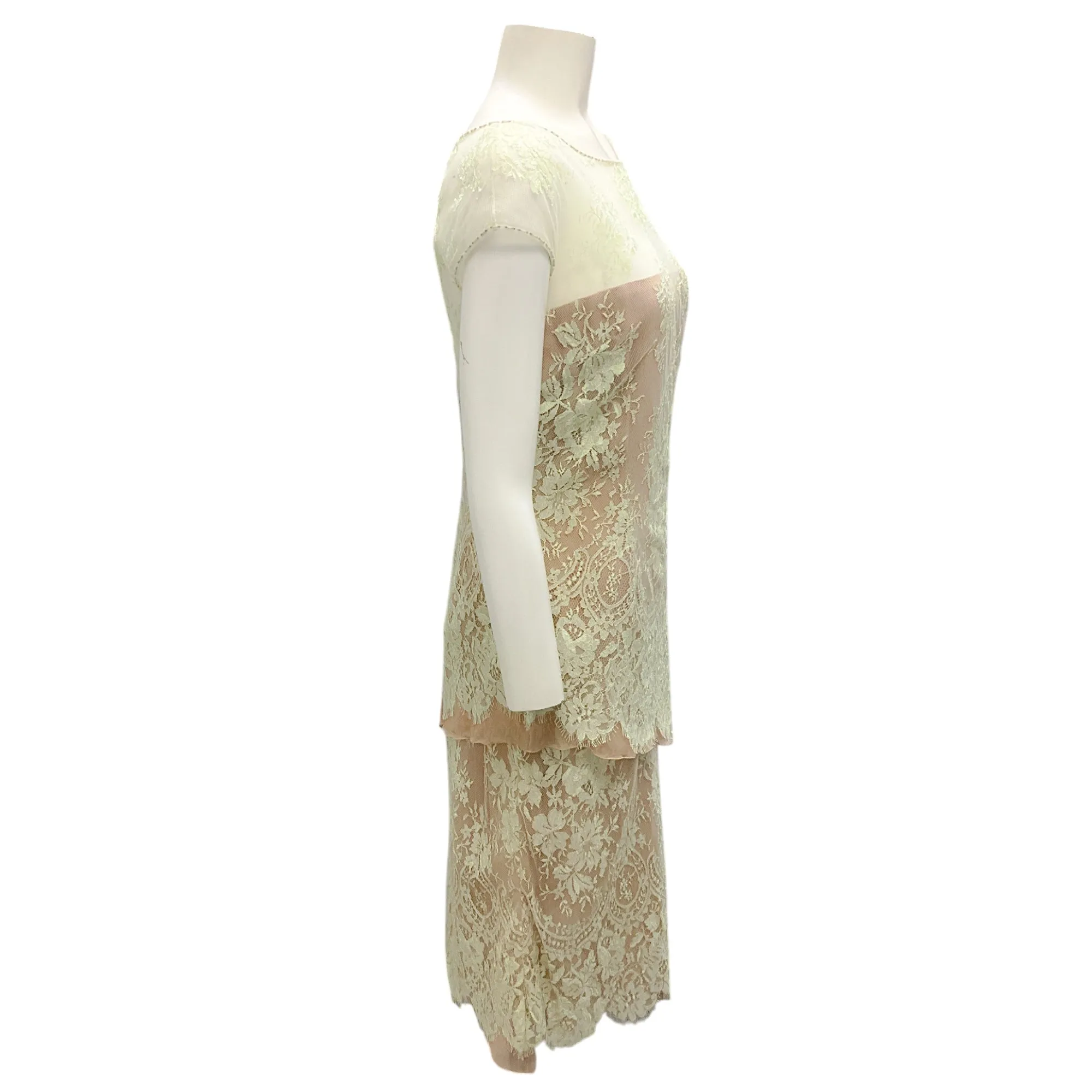 Angel Sanchez Lime / Beige Lace Overlay Cocktail Dress