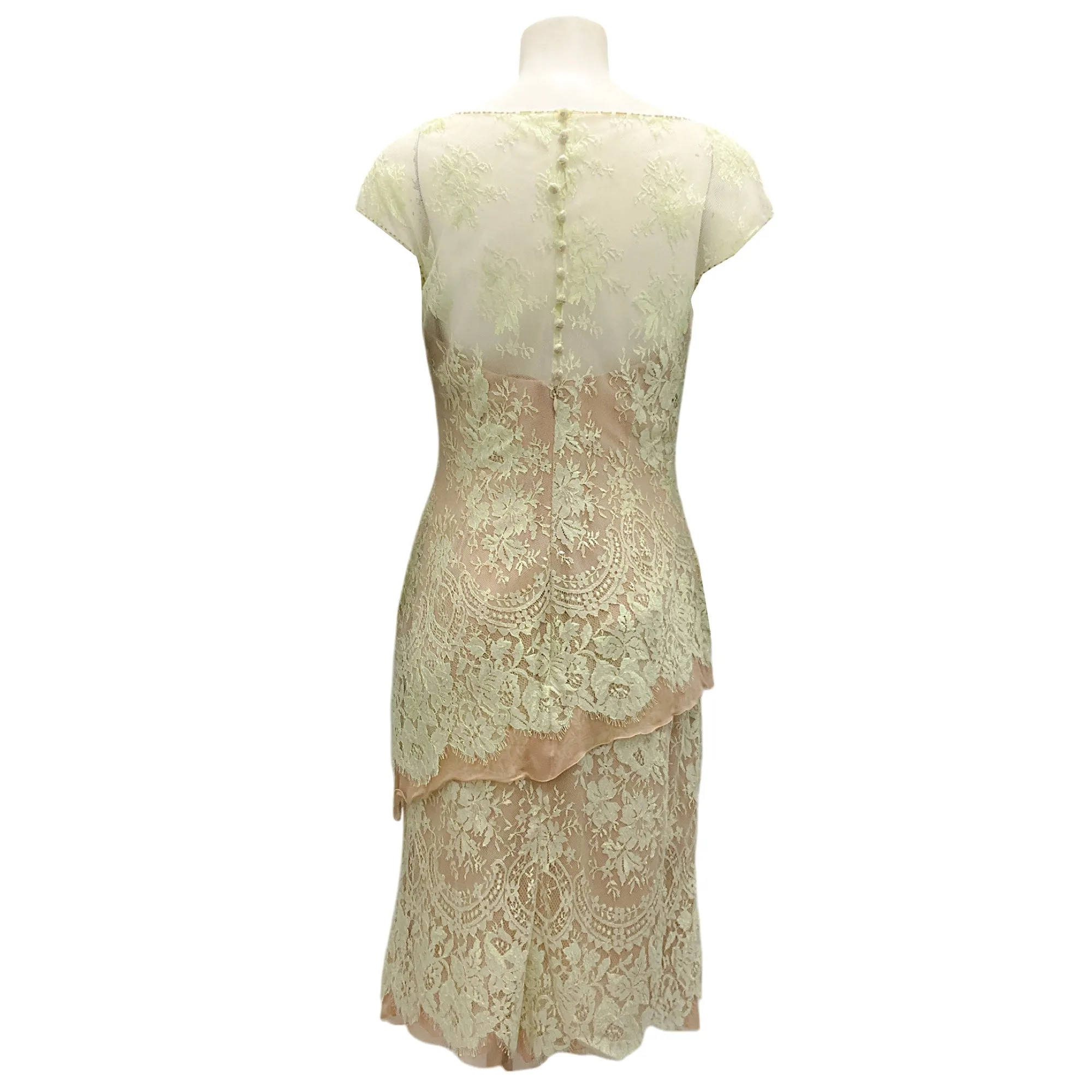 Angel Sanchez Lime / Beige Lace Overlay Cocktail Dress