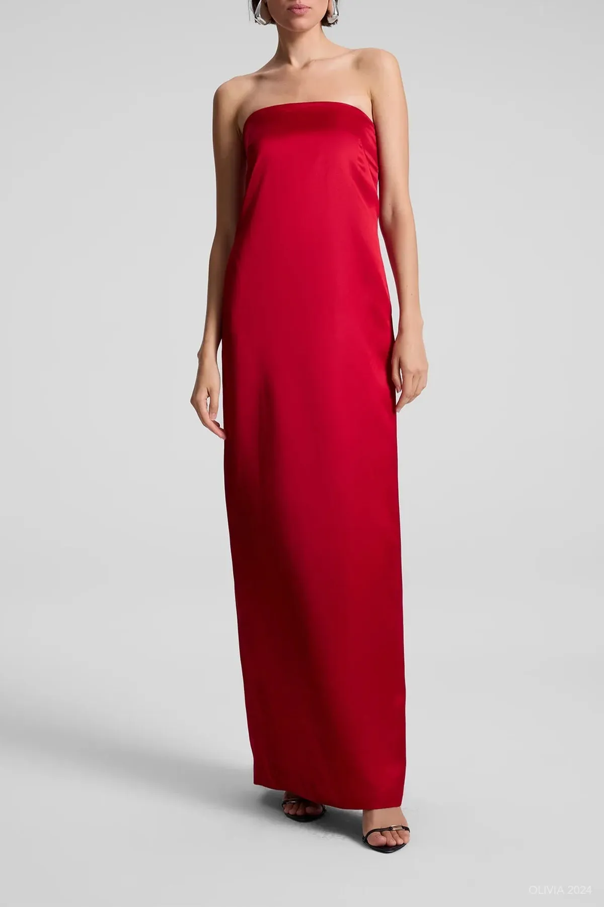Ani Strapless Satin Gown in Really Red