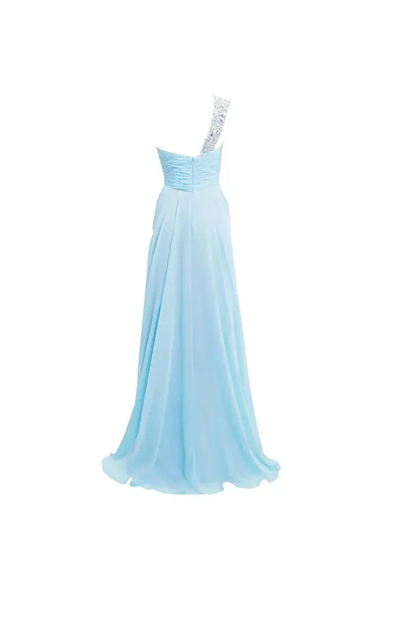 Anneprom A Line One Shoulder Long Bridesmaid Prom Dresses APB0027