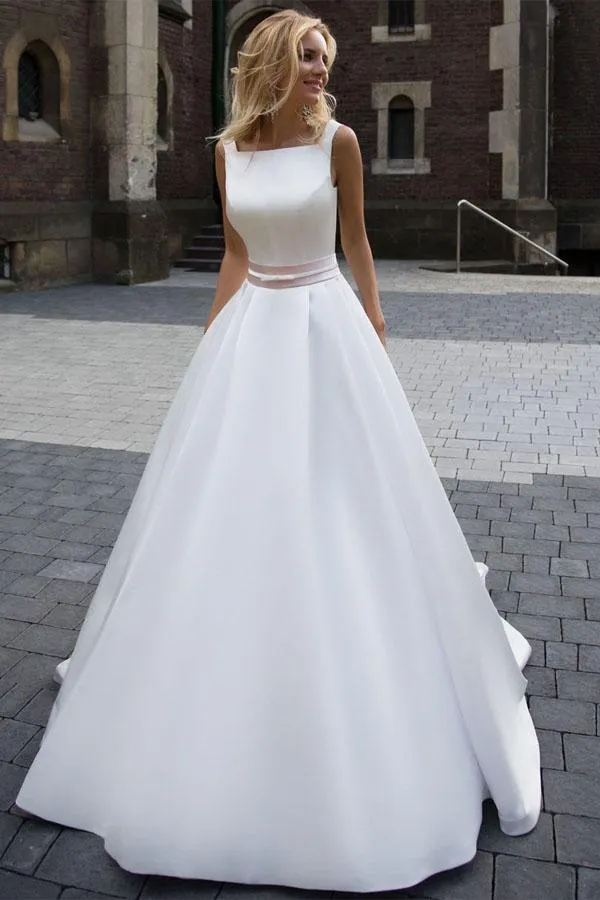 Anneprom On Sale Princess Simple A-Line Satin Ivory Wedding Dresses APW0194
