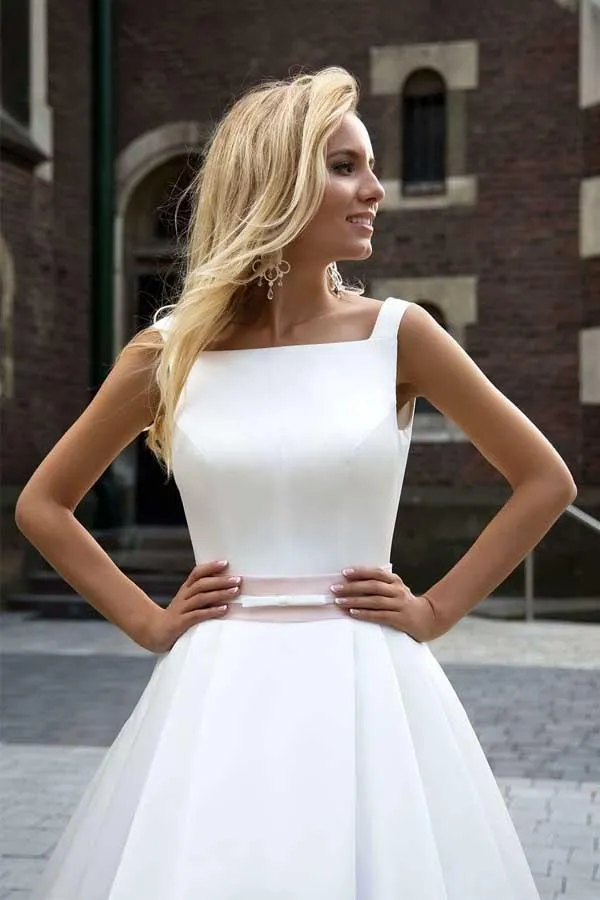 Anneprom On Sale Princess Simple A-Line Satin Ivory Wedding Dresses APW0194