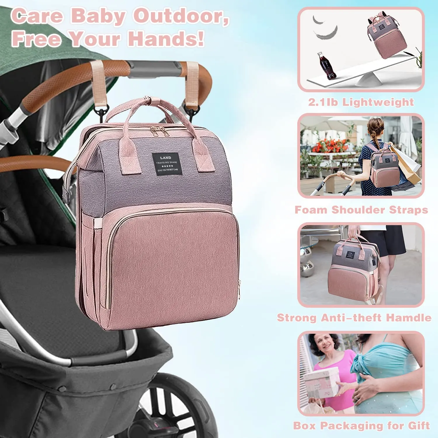 ANWTOTU 7 in 1 Travel Diaper Bag, Mommy Bag With USB Charging Port