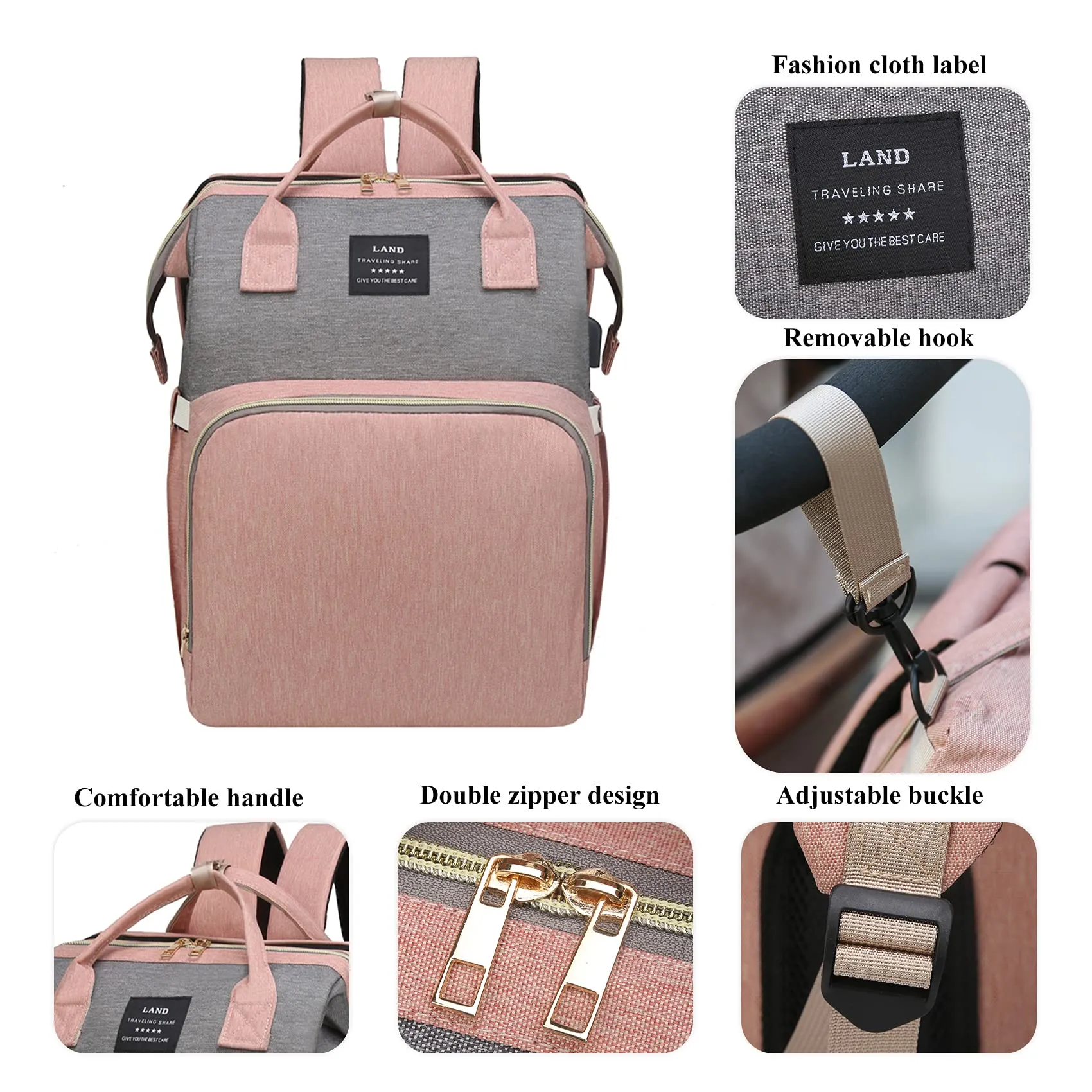 ANWTOTU 7 in 1 Travel Diaper Bag, Mommy Bag With USB Charging Port