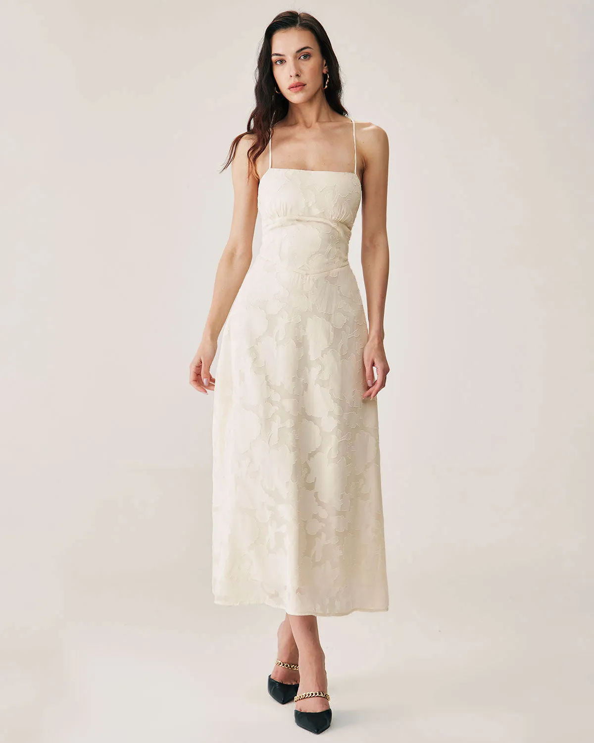 Apricot Jacquard Corset Slip Maxi Dress