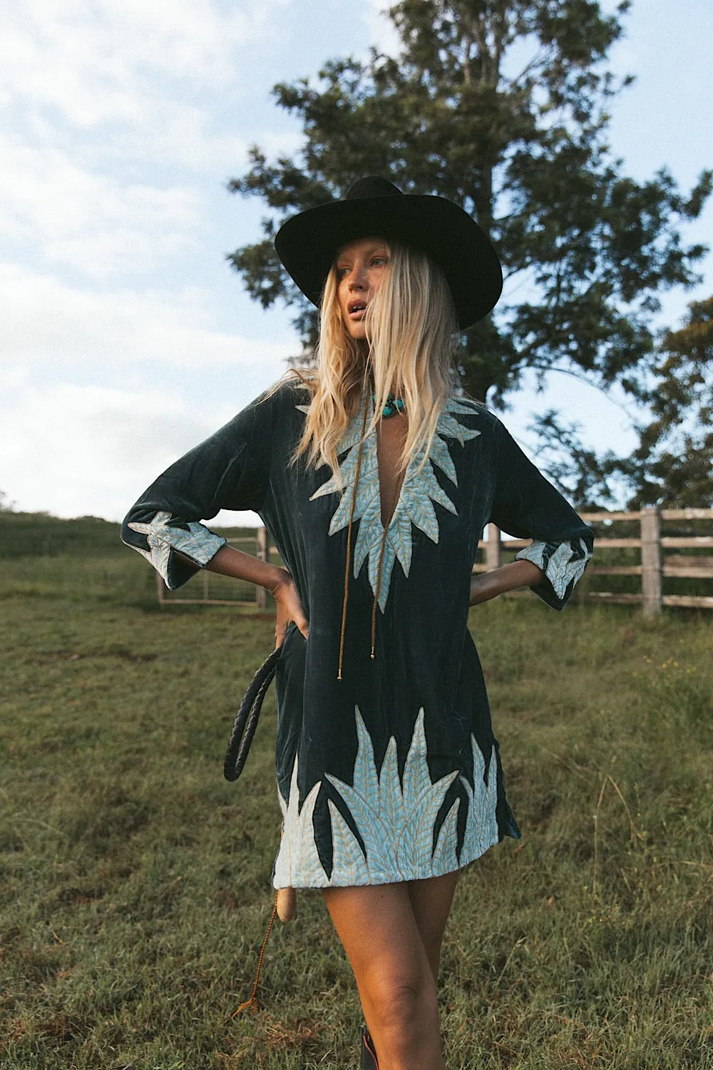Aquarius Velvet Tunic Dress - Deep Teal