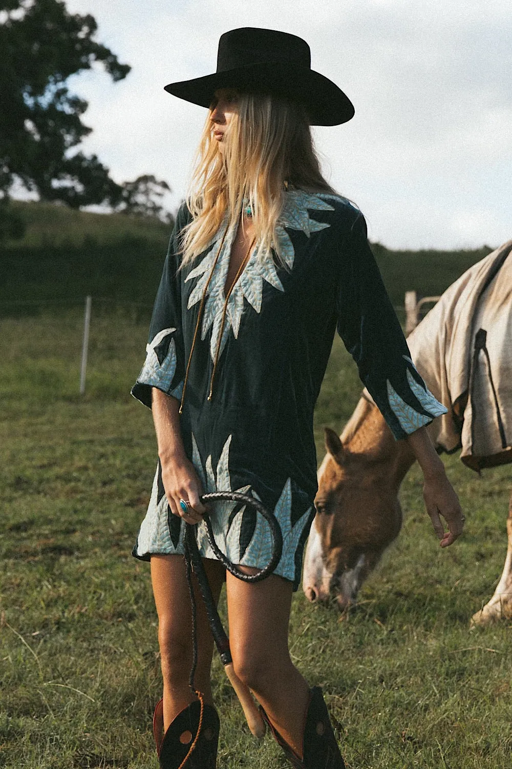 Aquarius Velvet Tunic Dress - Deep Teal