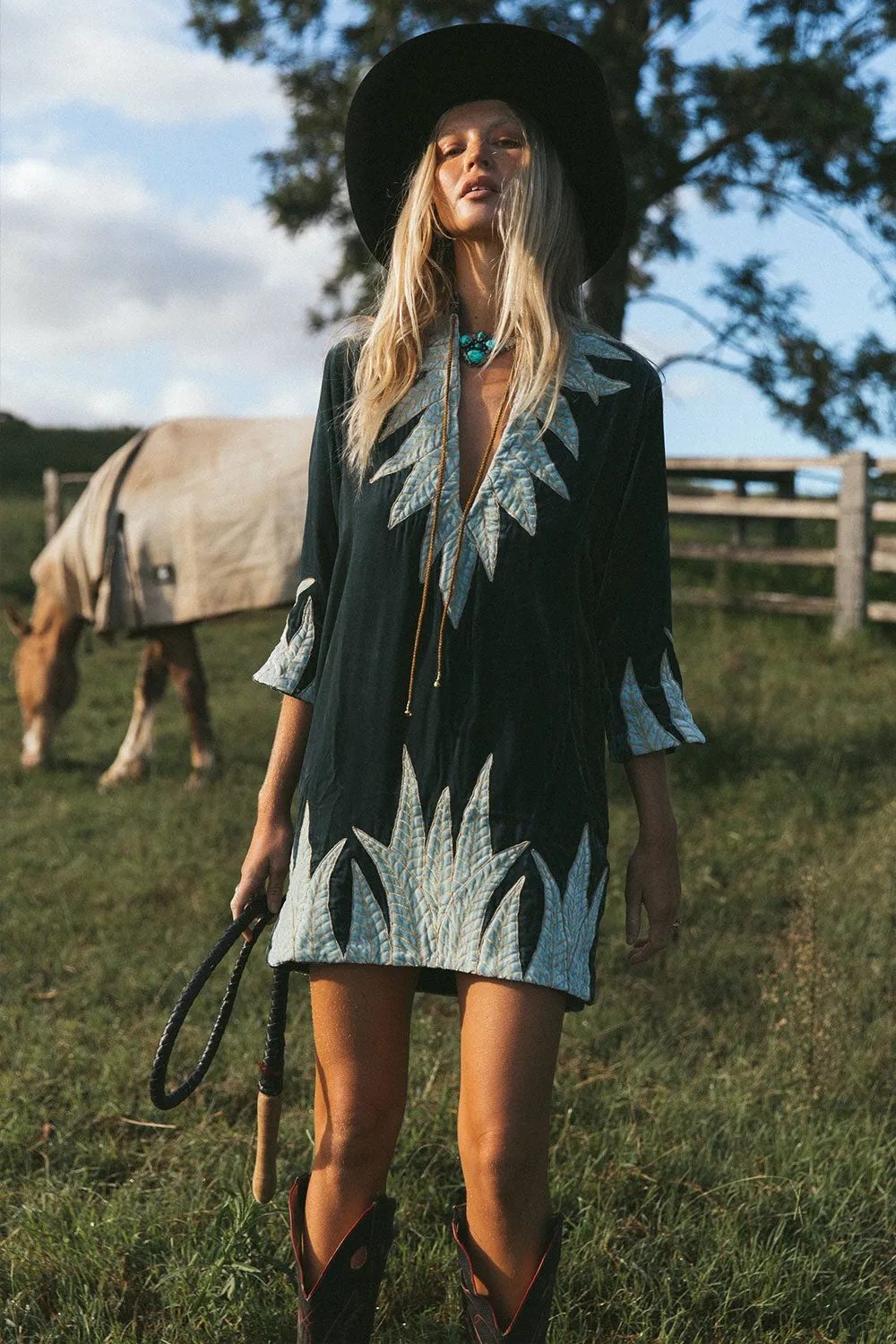 Aquarius Velvet Tunic Dress - Deep Teal