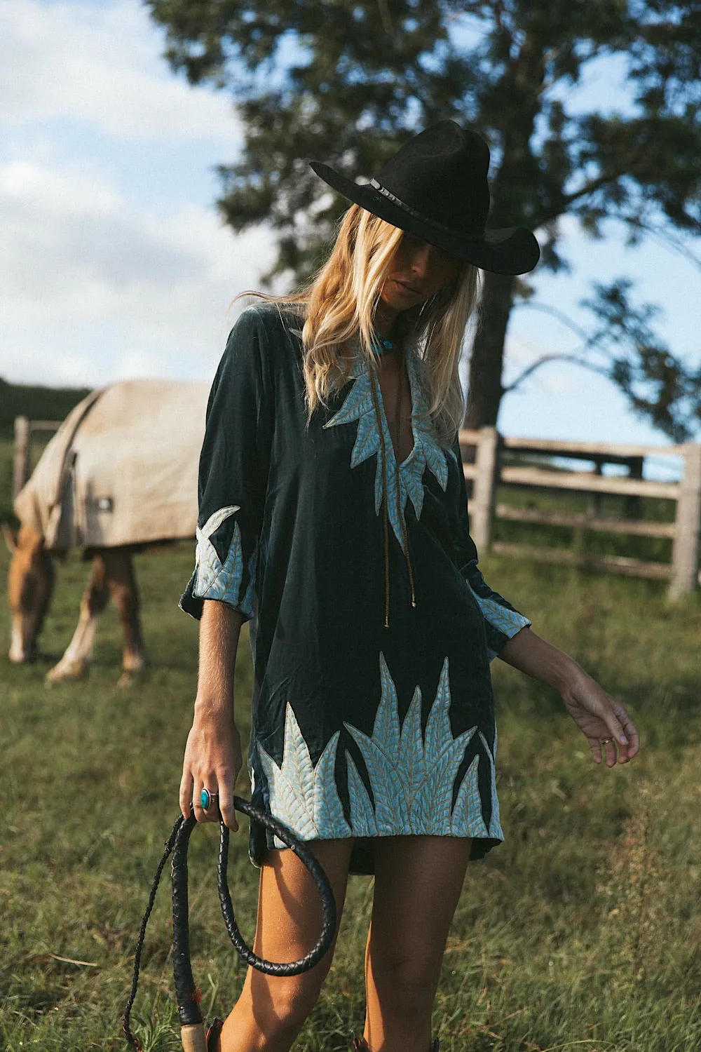Aquarius Velvet Tunic Dress - Deep Teal