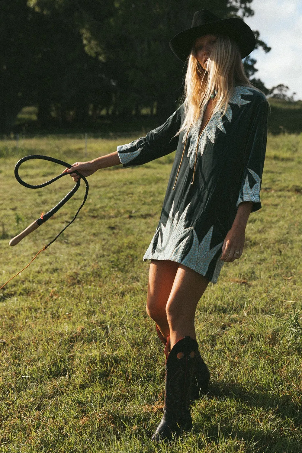 Aquarius Velvet Tunic Dress - Deep Teal
