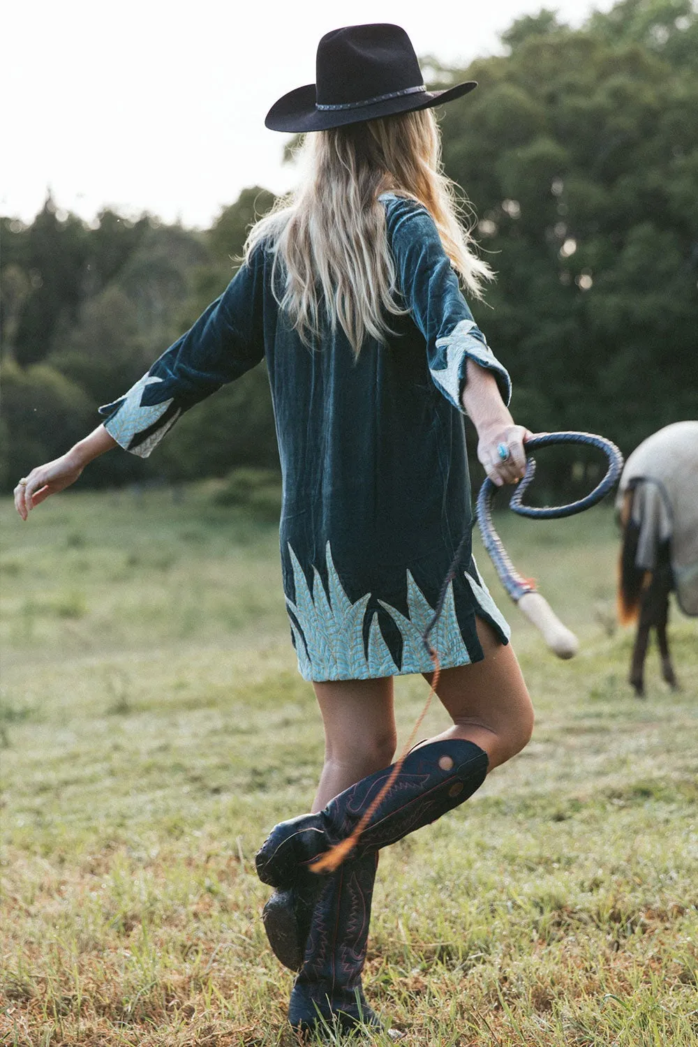 Aquarius Velvet Tunic Dress - Deep Teal