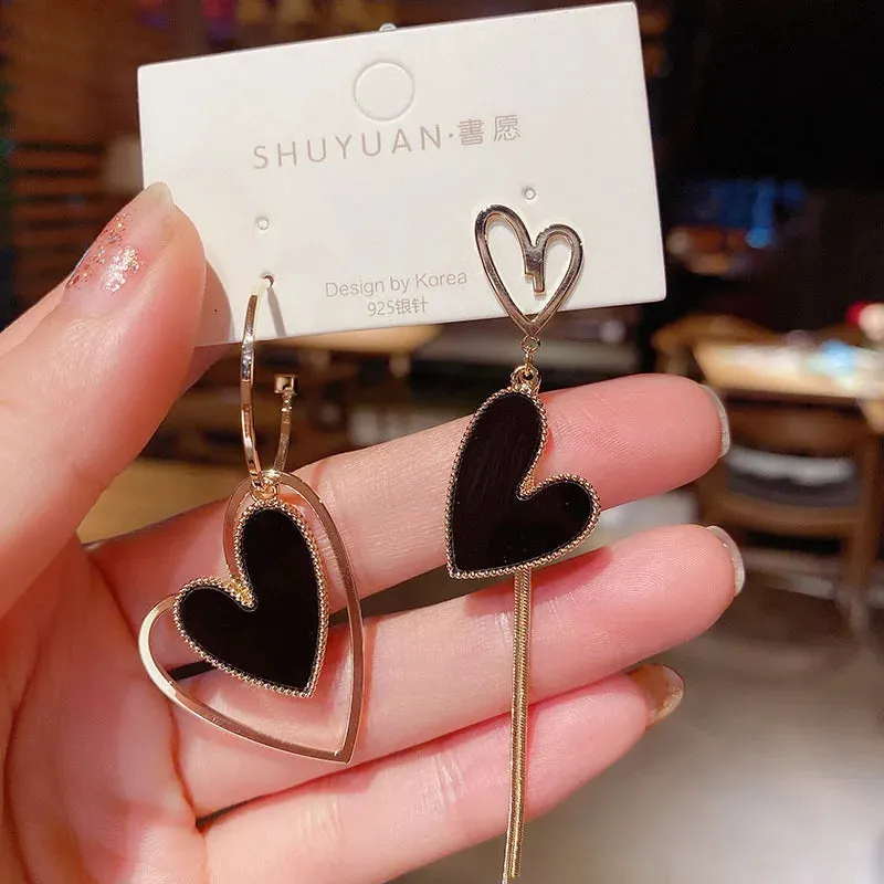 Asymmetric Hollow Love Tassel Earrings