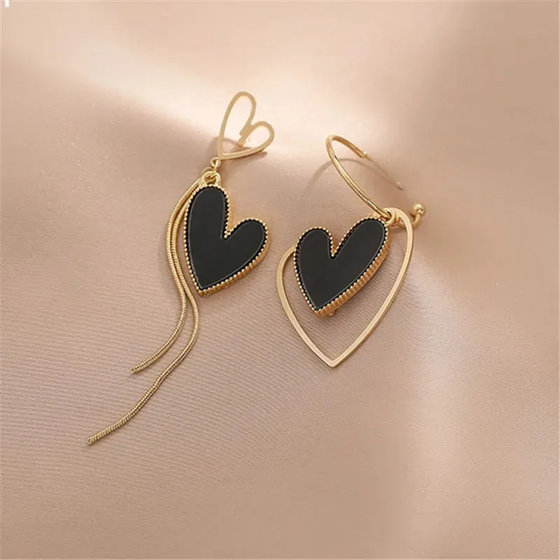 Asymmetric Hollow Love Tassel Earrings