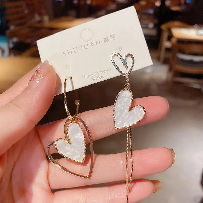 Asymmetric Hollow Love Tassel Earrings