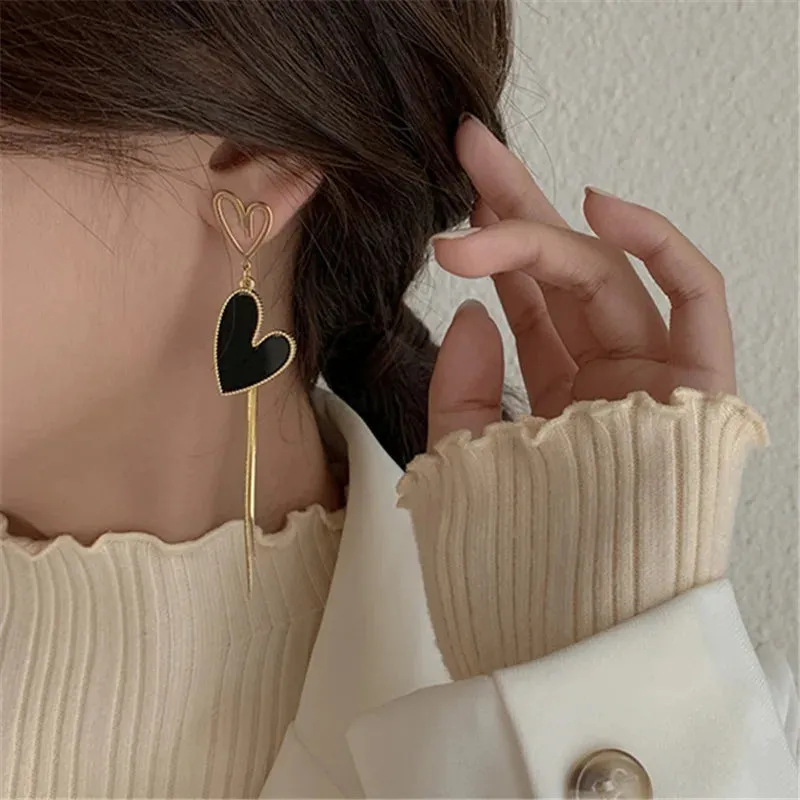 Asymmetric Hollow Love Tassel Earrings