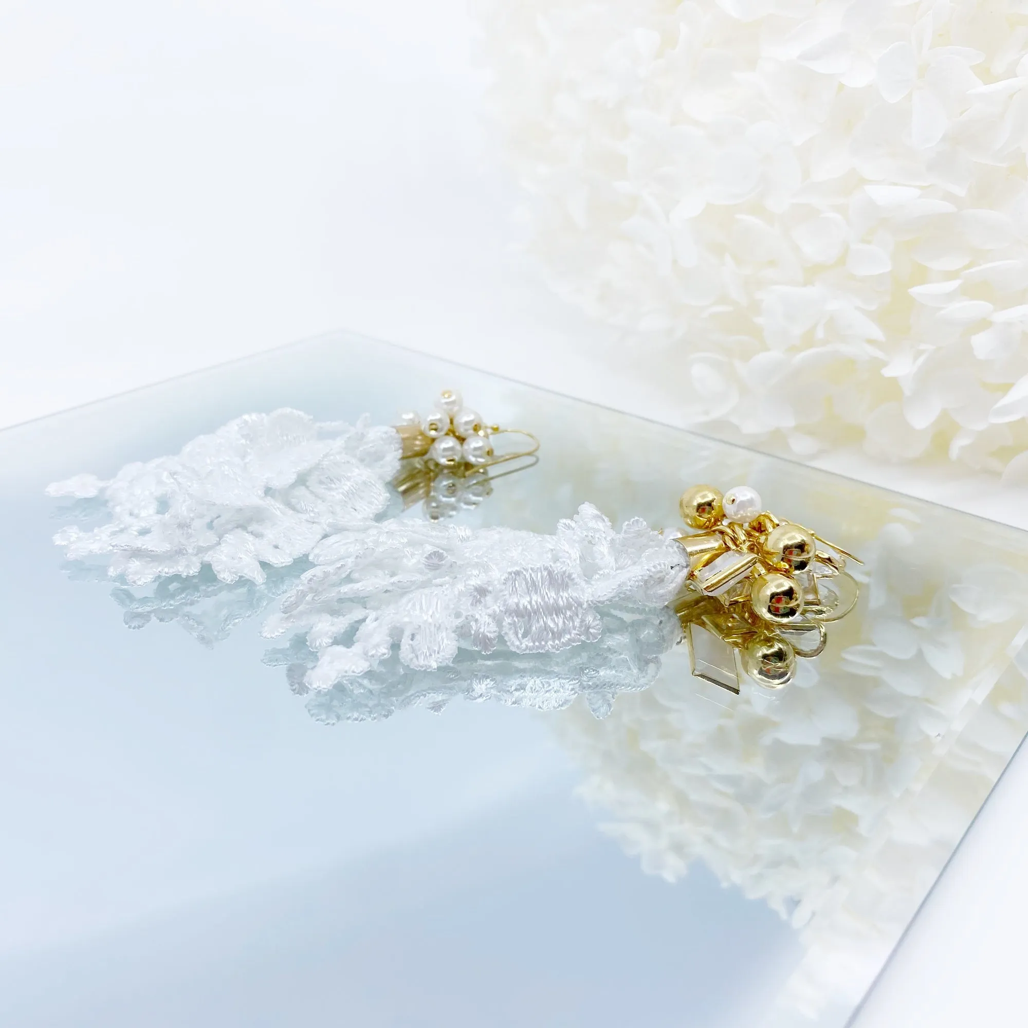 Asymmetrical White Lace Earrings