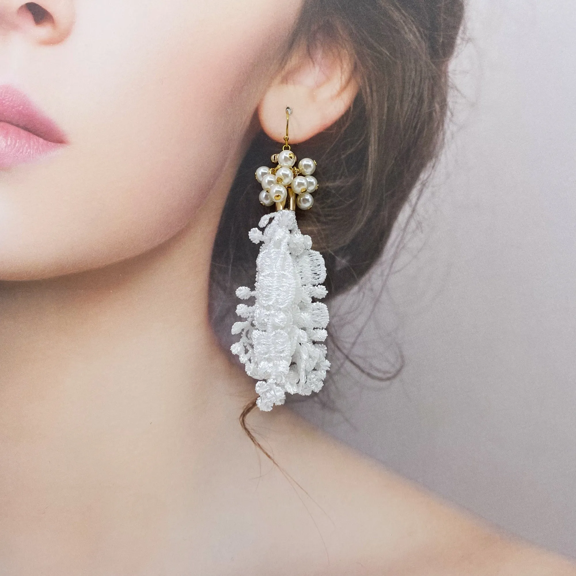 Asymmetrical White Lace Earrings