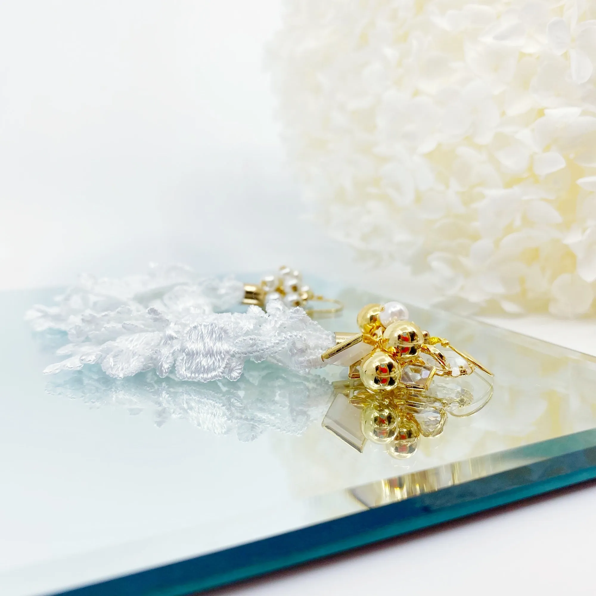 Asymmetrical White Lace Earrings