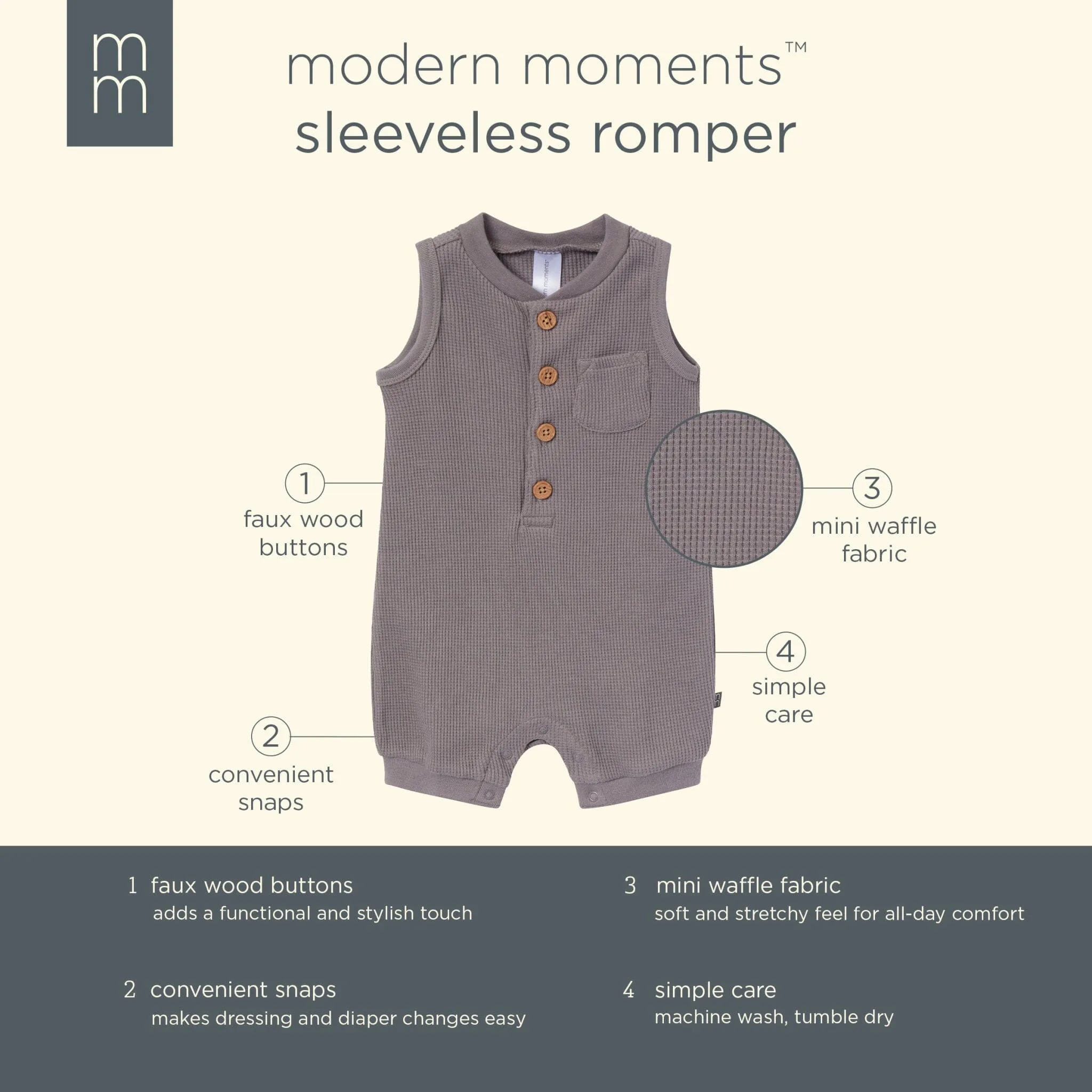 Baby Boys Medium Grey Sleeveless Romper