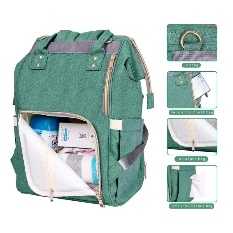 Baby Diaper Bag Backpack For Travel - Green
