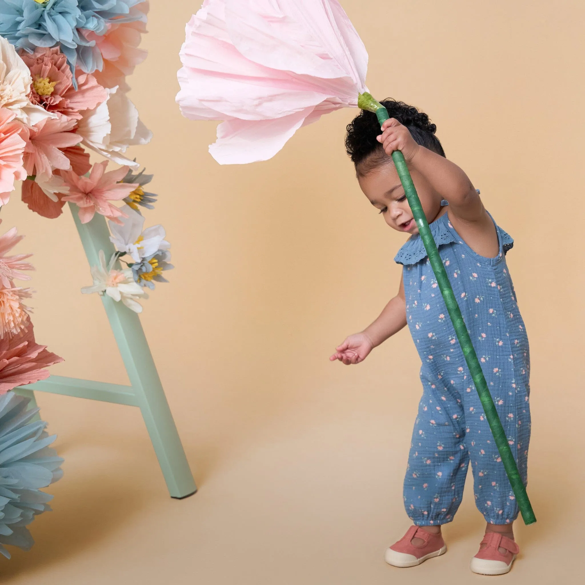 Baby Girls Teal Aster Flower Sleeveless Ruffle Romper