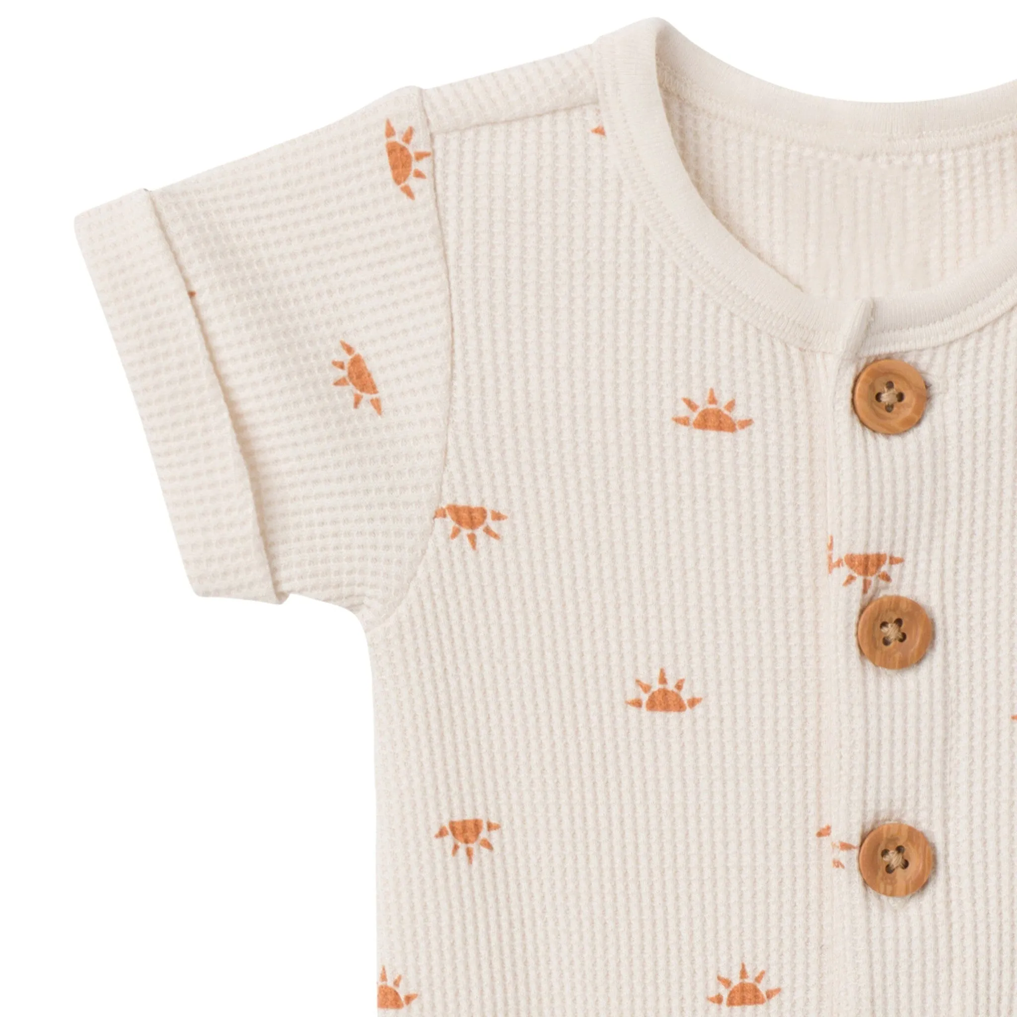 Baby Neutral Beige Suns Short Sleeve Long Leg Romper
