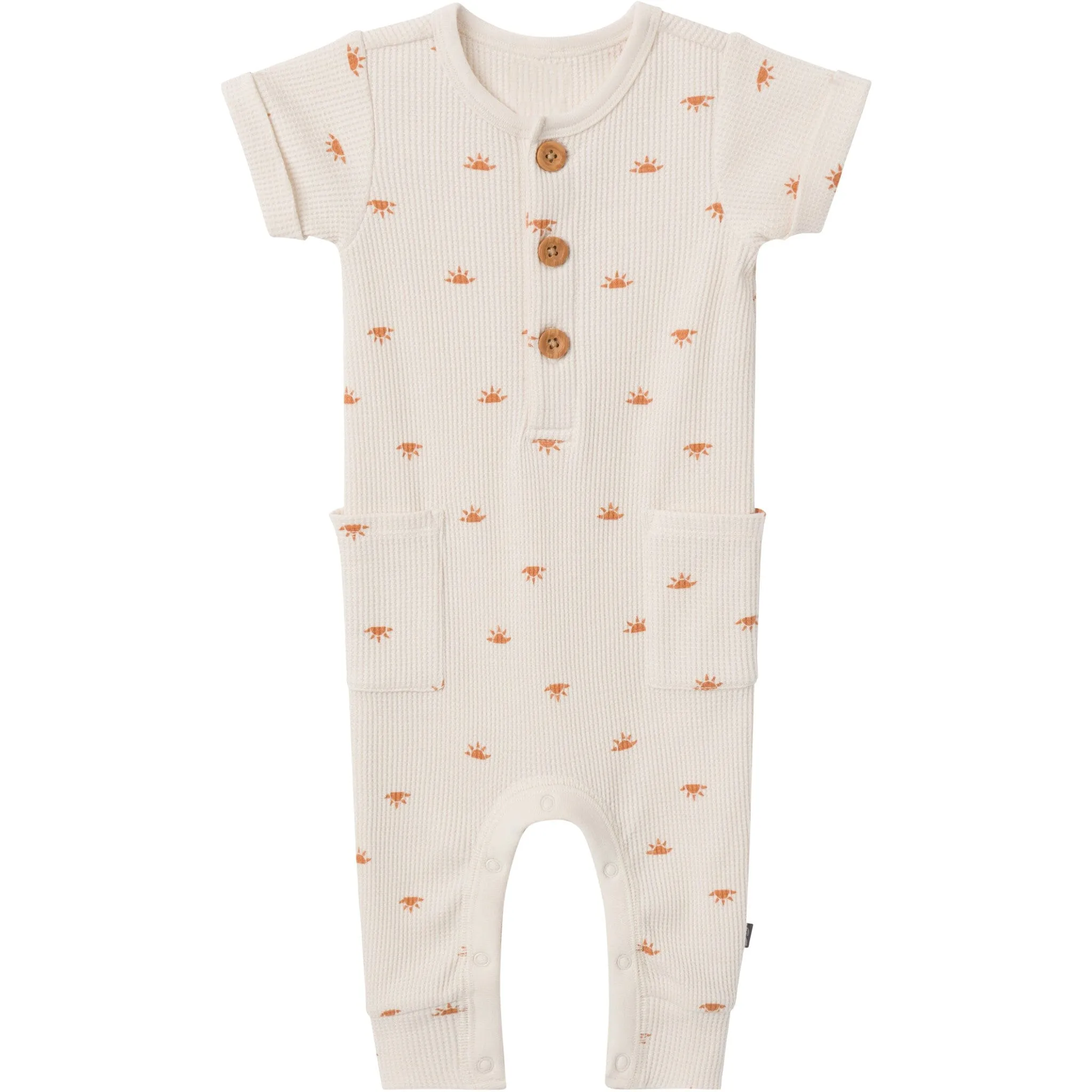 Baby Neutral Beige Suns Short Sleeve Long Leg Romper