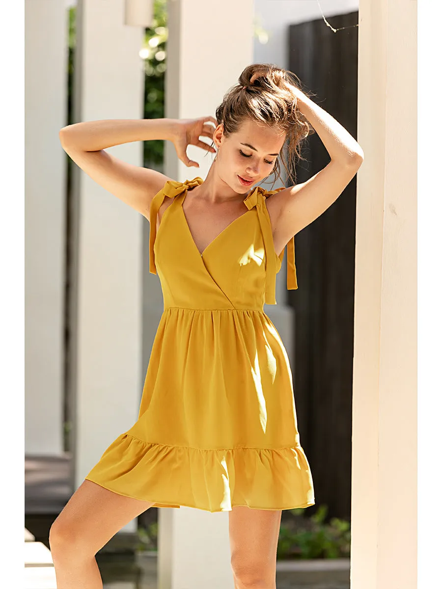 Backless Suspenders Lace-up Ruffled Flounces Mini Dress