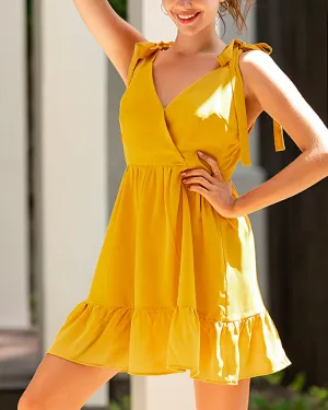 Backless Suspenders Lace-up Ruffled Flounces Mini Dress