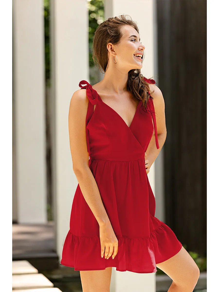 Backless Suspenders Lace-up Ruffled Flounces Mini Dress