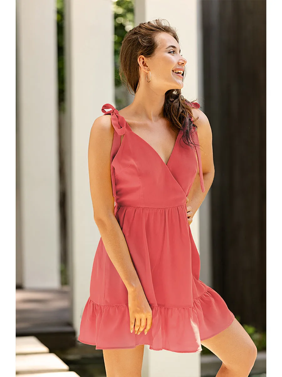 Backless Suspenders Lace-up Ruffled Flounces Mini Dress