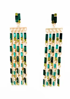 Baguette Jewel Tassel Earrings - Emerald