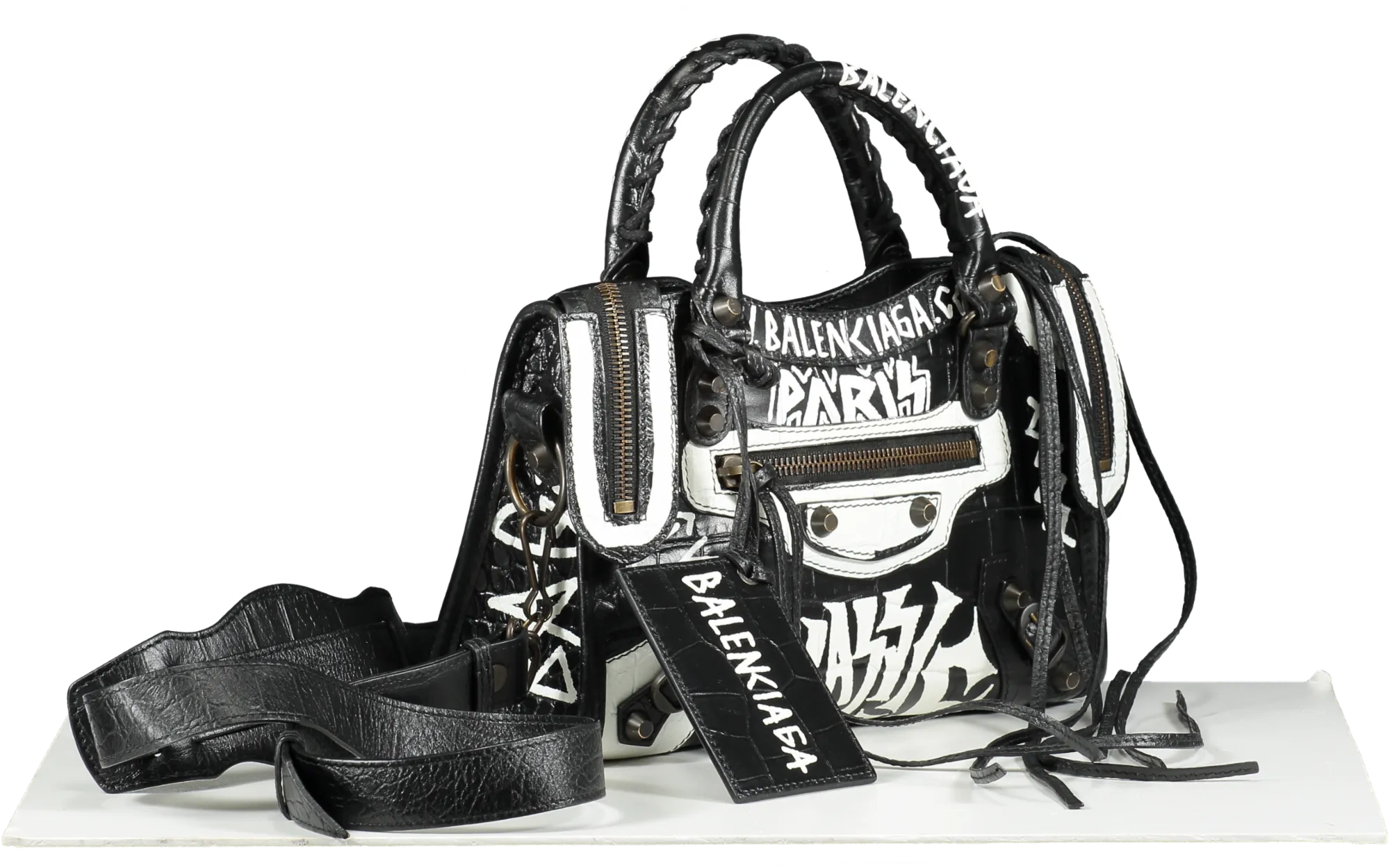 Balenciaga Black Mini Classic City Graffiti Bag