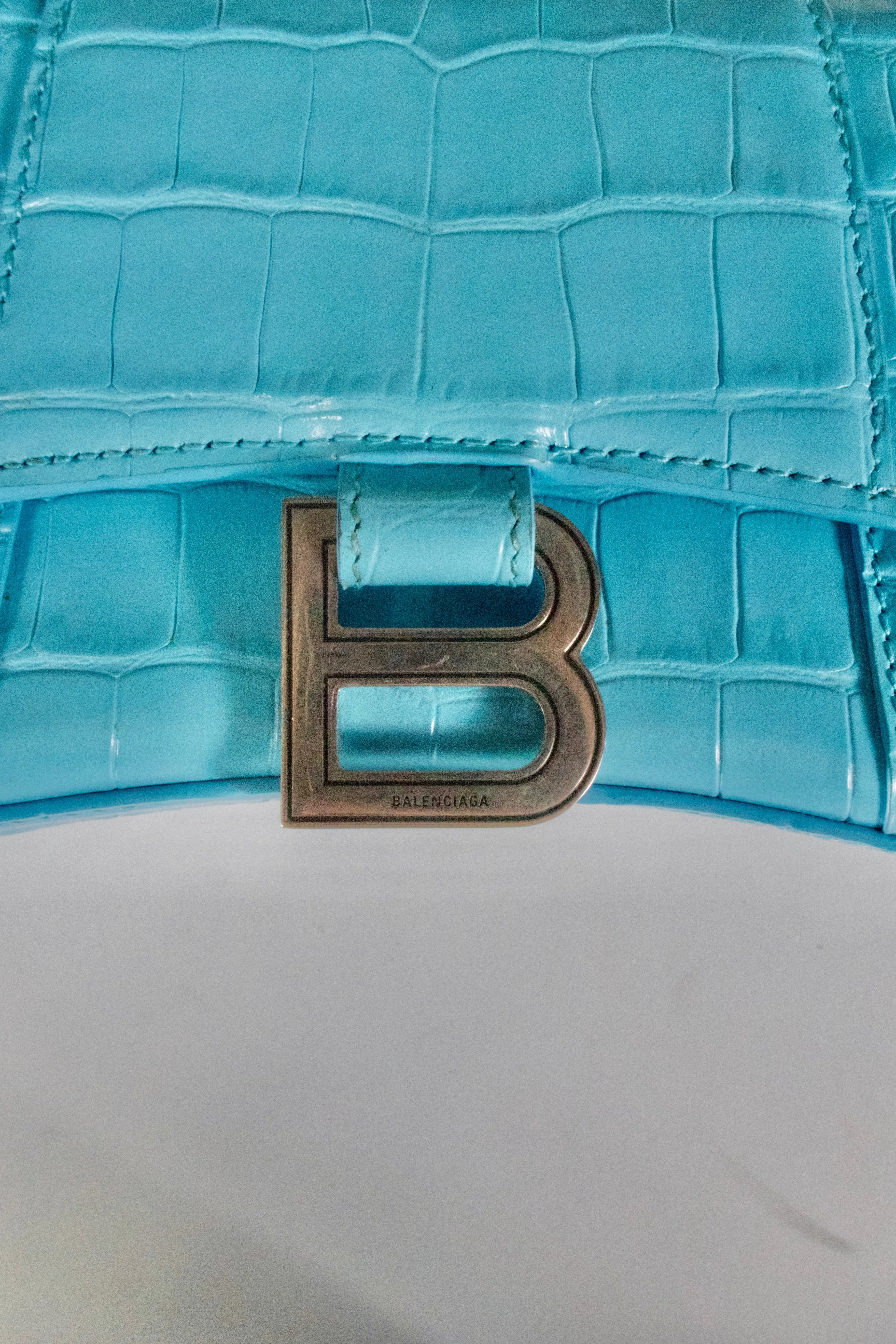 Balenciaga Blue Hourglass Top-handle Bag Turquoise One Size