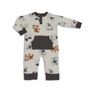 Bamboo Long Sleeve Romper w/Kangaroo Pocket (Cozy Bulldog Print)