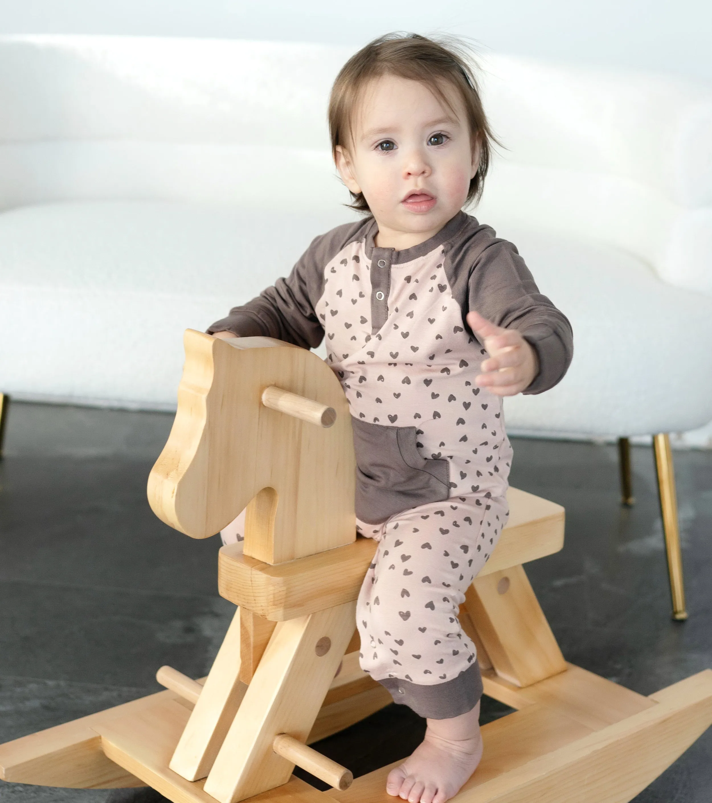 Bamboo Long Sleeve Romper w/Kangaroo Pocket (Doodle Hearts Print)